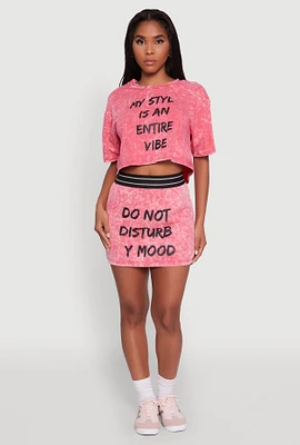Womens Stylish Mineral Wash Do Not Disturb Graphic Skirt, Pink, Size XL