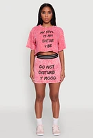 Womens Stylish Mineral Wash Do Not Disturb Graphic Skirt, Pink, Size XL