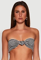 Womens Striped Knot Front Knit Bandeau Top, Multi, Size XL
