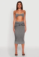 Womens Striped Knot Front Knit Bandeau Top, Multi, Size XL