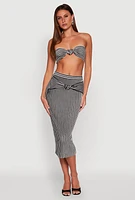 Womens Striped Knot Front Knit Bandeau Top, Multi, Size XL