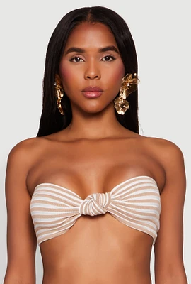 Womens Striped Knot Front Knit Bandeau Top,