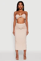 Womens Striped Knot Front Knit Bandeau Top,