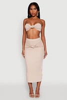 Womens Striped Knot Front Knit Bandeau Top, S