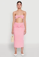 Womens Striped Knot Front Knit Bandeau Top, Pink, Size L
