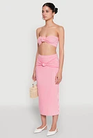 Womens Striped Knot Front Knit Bandeau Top, Pink, Size L
