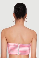 Womens Striped Knot Front Knit Bandeau Top, Pink, Size L