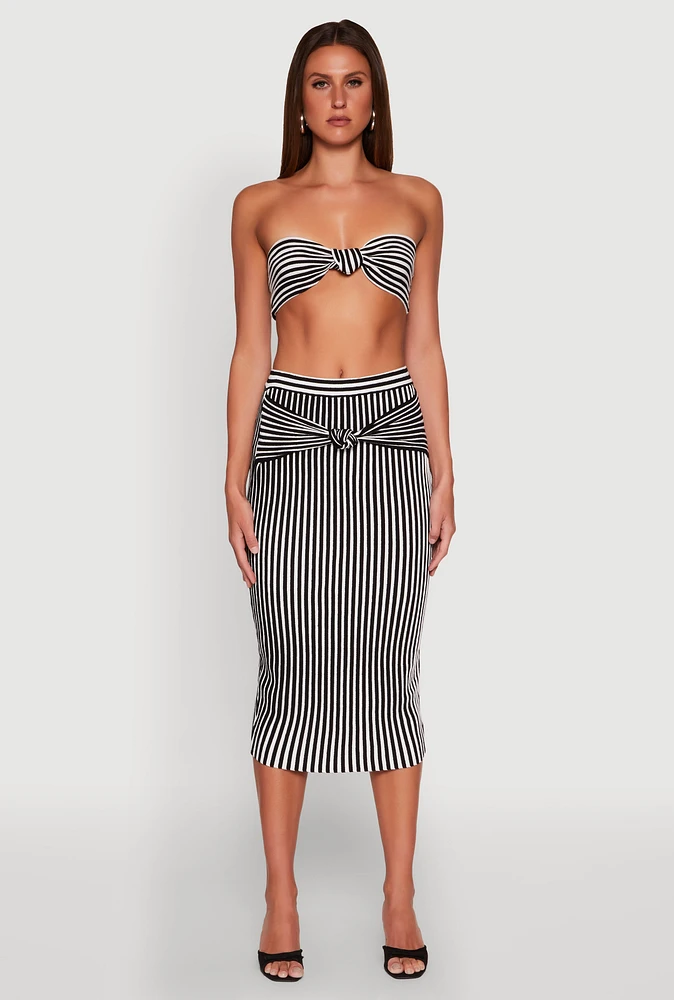 Womens Striped Knot Front Knit Pencil Skirt, Multi, Size XL