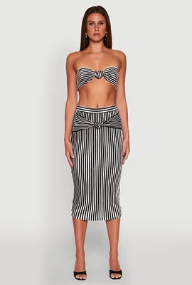 Womens Striped Knot Front Knit Pencil Skirt, Multi, Size XL
