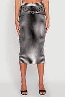 Womens Striped Knot Front Knit Pencil Skirt, Multi, Size XL