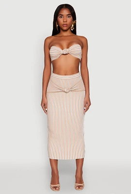 Womens Striped Knot Front Knit Pencil Skirt,