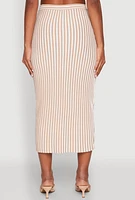 Womens Striped Knot Front Knit Pencil Skirt, Khaki, Size M
