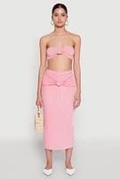 Womens Striped Knot Front Knit Pencil Skirt, Pink, Size M