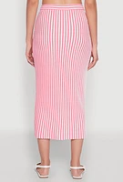 Womens Striped Knot Front Knit Pencil Skirt, Pink, Size M