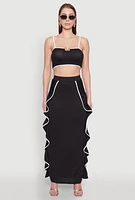 Womens Metallic Notch Neck Contrast Trim Crop Top,