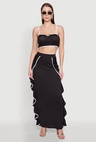 Womens Metallic Notch Neck Contrast Trim Crop Top, Black, Size S