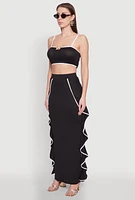 Womens Metallic Notch Neck Contrast Trim Crop Top,