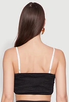 Womens Metallic Notch Neck Contrast Trim Crop Top,