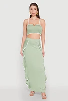 Womens Metallic Notch Neck Contrast Trim Crop Top, Green, Size S