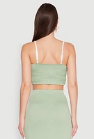 Womens Metallic Notch Neck Contrast Trim Crop Top, Green, Size S