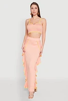 Womens Metallic Notch Neck Contrast Trim Crop Top, Pink, Size S