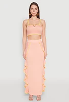 Womens Metallic Notch Neck Contrast Trim Crop Top, Pink, Size S