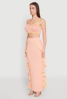 Womens Metallic Notch Neck Contrast Trim Crop Top, Pink, Size S