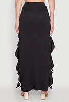 Womens Contrast Trim Side Ruffle Maxi Skirt, Black, Size S