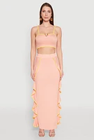 Womens Contrast Trim Side Ruffle Maxi Skirt, Pink, Size M