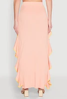 Womens Contrast Trim Side Ruffle Maxi Skirt, Pink, Size M