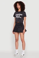 Womens Trendy Mineral Wash Stacking Bills Graphic Crop Top, Black, Size XL