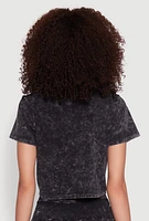 Womens Trendy Mineral Wash Stacking Bills Graphic Crop Top, Black, Size XL