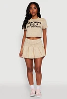 Womens Trendy Mineral Wash High Waisted Pleated Skirt, Khaki, Size XL