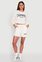 Womens California Embroidered Cropped Sweatshirt, White, Size S