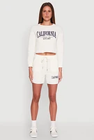 Womens California Embroidered Cropped Sweatshirt, White, Size S