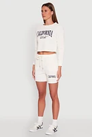 Womens California Embroidered Cropped Sweatshirt, White, Size S