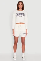 Womens California Embroidered Sweatshorts, White, Size XL