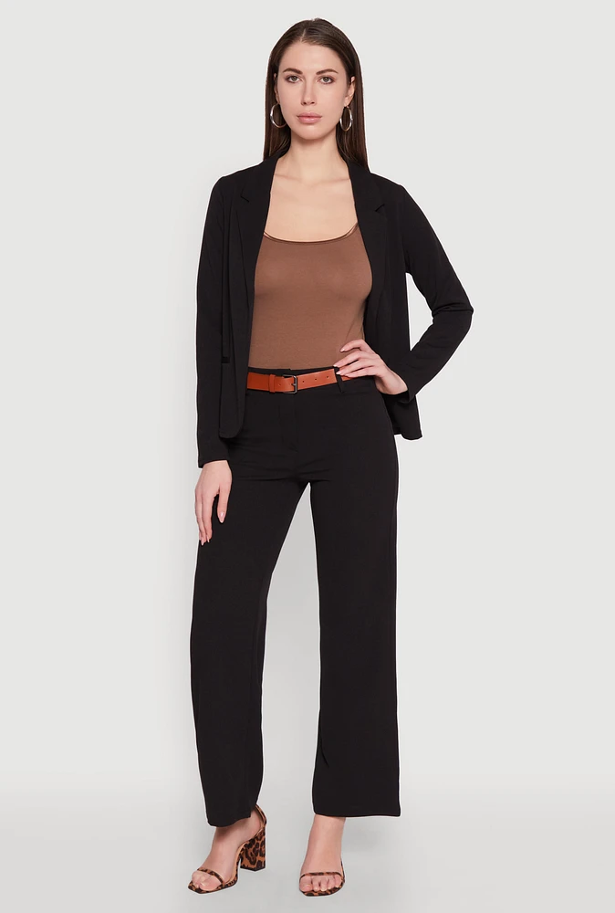 Womens Crepe Knit Belted Dress Pants,