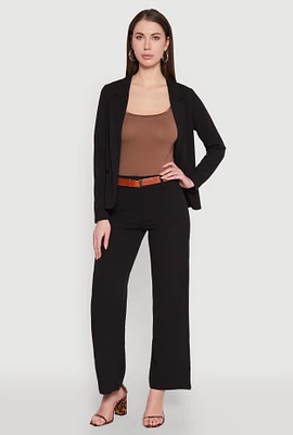 Womens Crepe Knit Belted Dress Pants,
