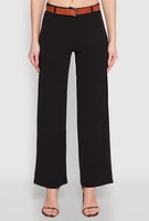 Womens Crepe Knit Belted Dress Pants,