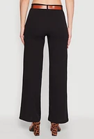 Womens Crepe Knit Belted Dress Pants,