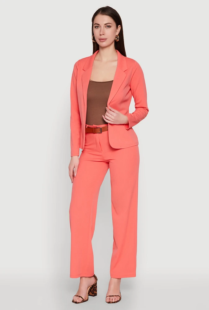 Womens Crepe Knit Belted Dress Pants, Orange, Size M