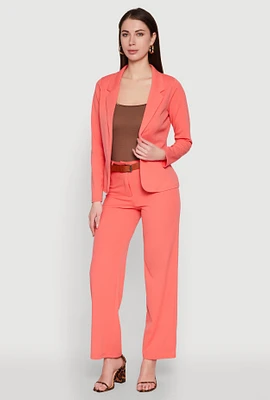 Womens Crepe Knit Belted Dress Pants, Orange, Size M