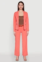 Womens Crepe Knit Belted Dress Pants, Orange, Size M