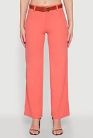 Womens Crepe Knit Belted Dress Pants, Orange, Size M