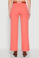 Womens Crepe Knit Belted Dress Pants, Orange, Size M