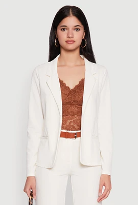Womens Long Sleeve Crepe Knit Open Front Blazer, White,
