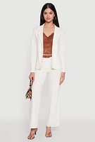 Womens Long Sleeve Crepe Knit Open Front Blazer, White,