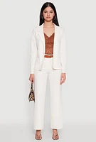Womens Long Sleeve Crepe Knit Open Front Blazer, White,