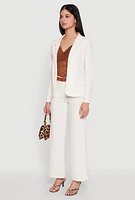 Womens Long Sleeve Crepe Knit Open Front Blazer, White,